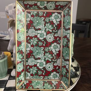 MacKenzie Childs Winter Bouquet Brass Glass Medium Tray  10" x 6.5” Trinket Dish